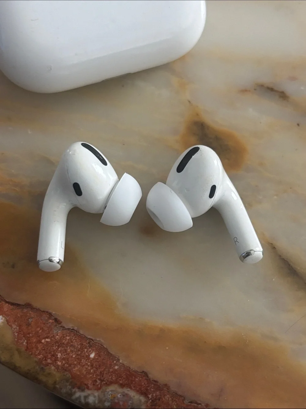1st gen AirPods. New large ear pieces. And Charging Case - White